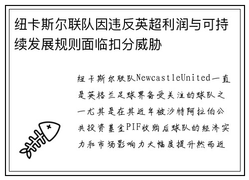 纽卡斯尔联队因违反英超利润与可持续发展规则面临扣分威胁